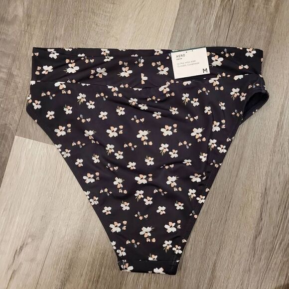 Aeropostale NWT Bikini Bottoms Black Floral Classic High Rise - Picture 2 of 4